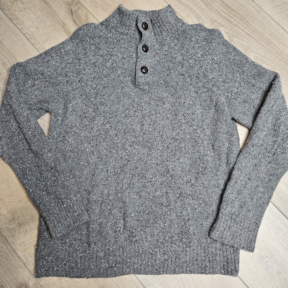 Untuckit Mens Gordonne Sweater Quarter Button Lambs Wool Pullover‎ Gray Medium